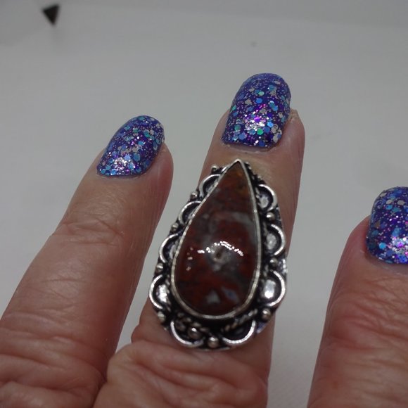 Stunning "POPPY JASPER" Handmade Sterling Ring Size 7 #98A - Picture 3 of 3